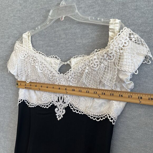 Jessica McClintock Vintage 80s Maxi Dress 12 Lace Black White Pencil Elegant USA - Picture 13 of 15